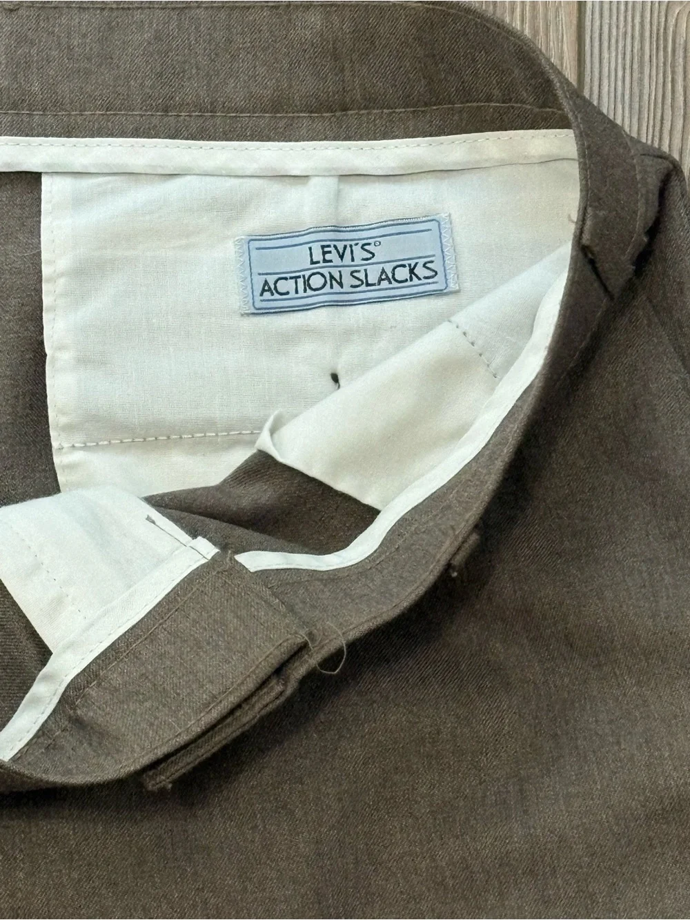 VTG Levis Action Slacks Mens 36x34 Flat Front Dress Pants Taupe Brown Poly